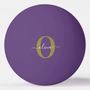 Customised Monogram Script Name Purple White Gold Ping Pong Ball