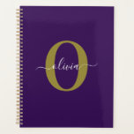Customised Monogram Script Name Purple White Gold Planner<br><div class="desc">This elegant monogram and stylish script name design can be given as a gift for a birthday, wedding, bridal shower, anniversary, Mother's Day or any occasion. It can be personalised with the person's initial and name. You can change the font, font colour, font size and background colour using the Design...</div>