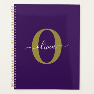 Customised Monogram Script Name Purple White Gold Planner