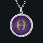 Customised Monogram Script Name Purple White Gold Silver Plated Necklace<br><div class="desc">This elegant monogram and stylish script name design can be given as a gift for a birthday, wedding, bridal shower, anniversary, Mother's Day or any occasion. It can be personalised with the person's initial and name. You can change the font, font colour, font size and background colour using the Design...</div>