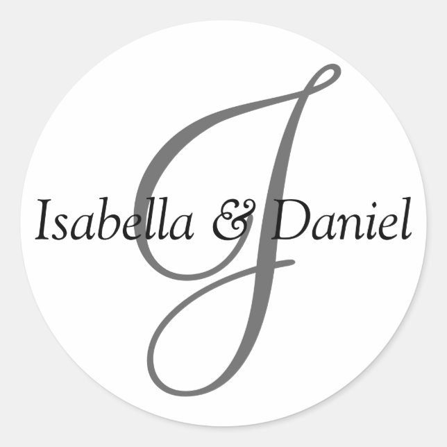 Customised Monogram Wedding Bridal Couple Names Classic Round Sticker (Front)