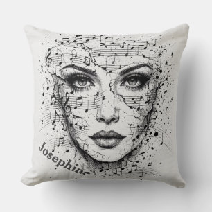 Customised Music Sheet Face Art Black White Artist Cushion