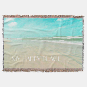 Customised My Happy Place Beach Seascape Throw Blanket