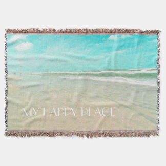 Customised My Happy Place Beach Seascape Throw Blanket