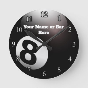 Customised Name 8 Ball Billiards Pool Bar Round Clock