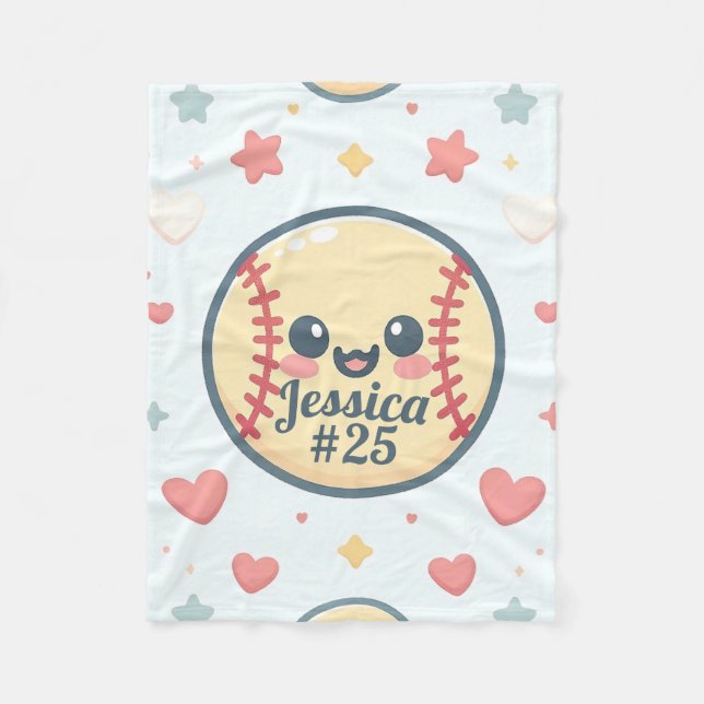 Customised Name and Number Softball Throw Fleece Blanket (Front)