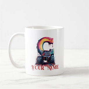 Customised Name 'C' Mud Splatter Monstrous Truck Coffee Mug