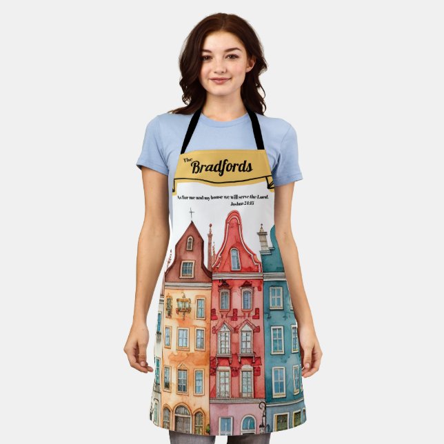 Customised Name Dutch Houses Apron with scripture  (Worn)