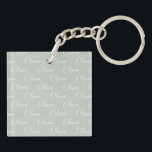 Customised Name Green White Script Key Ring<br><div class="desc">Cute sage green keychain.  Great for a gift.</div>