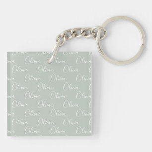 Customised Name Green White Script Key Ring