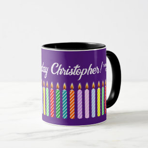 Customised Name Happy Birthday Lit Candles Mug
