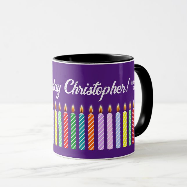 Customised Name Happy Birthday Lit Candles Mug (Front Right)