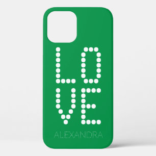 Customised Name & Love Smart Font On Green iPhone 12 Case