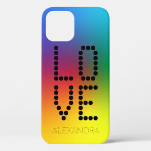Customised Name & Love Trendy Font, Rainbow iPhone 12 Case