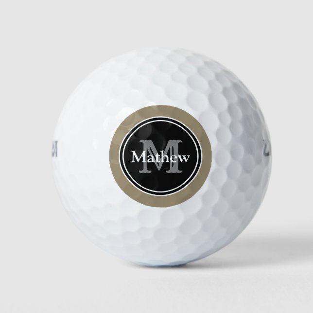 Customised Name Modern Brown Black Golf Balls (Front)