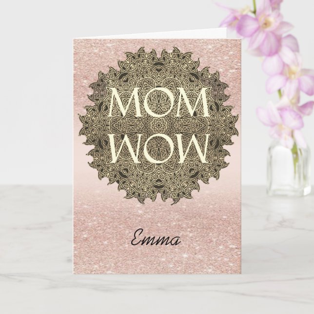 Customised Name MOM WOW Mandala Aesthetic Greeting Card (Orchid)