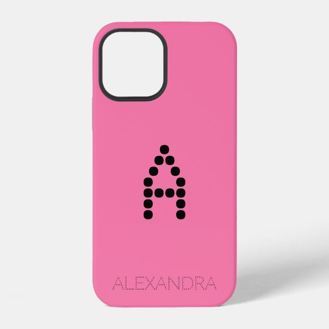 Customised Name & Monogram Smart Font On Pink iPhone Case (Back)