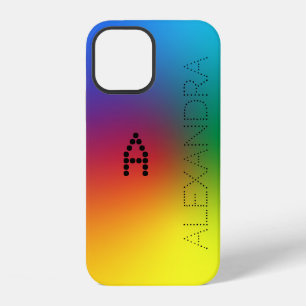 Customised Name & Monogram Trendy Font, Rainbow iPhone 12 Case