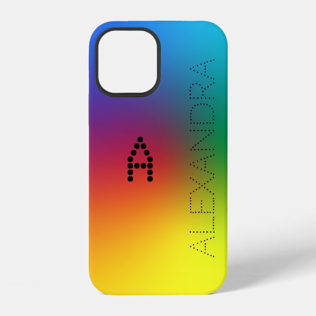 Customised Name & Monogram Trendy Font, Rainbow iPhone Case (Back)