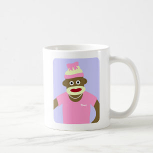 Customised Name or Monogram Sock Monkey Girl Coffee Mug