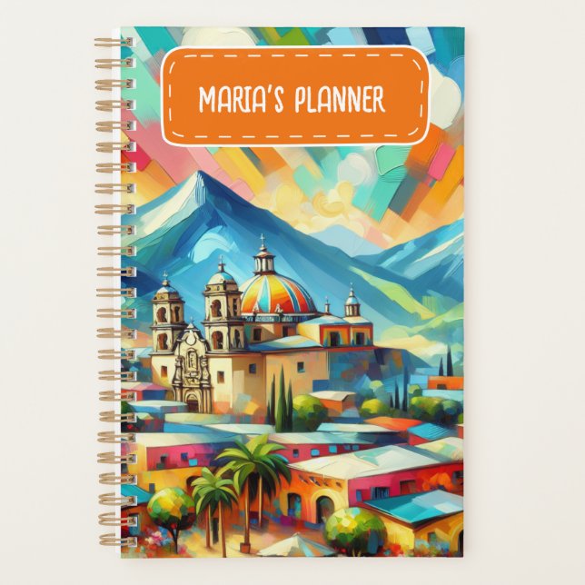 Customised Name Painted Mexican Landscape Planner (Front)