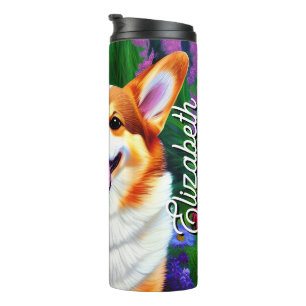 Customised Name Pastel Floral Corgi Thermal Tumbler