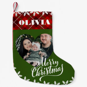 Customised Name Photo Merry Christmas Green Small Christmas Stocking