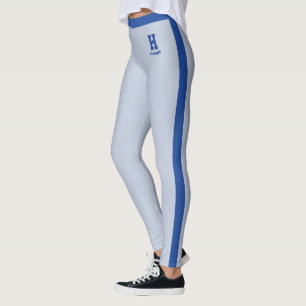 Customised Name Royal Powder Blue Monogram Stripes Leggings