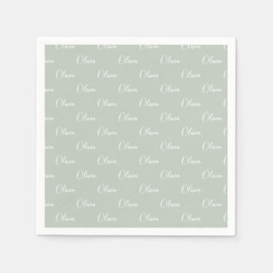 Customised Name Sage Green White Script Napkin