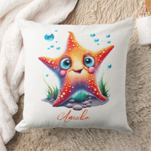 Customised Name Smiling Orange Starfish Lover Gift Cushion