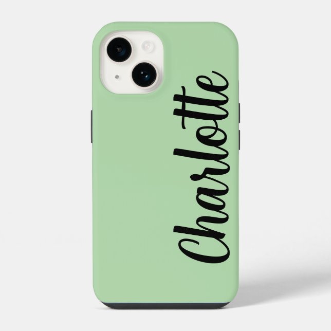 Customised Name Stylish Modern Minimal Mint Green iPhone Case (Back)