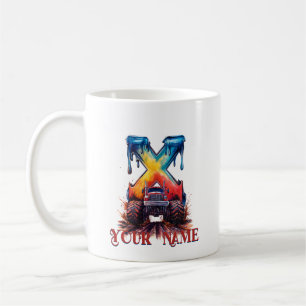 Customised Name 'X' Mud Splatter Monstrous Truck Coffee Mug