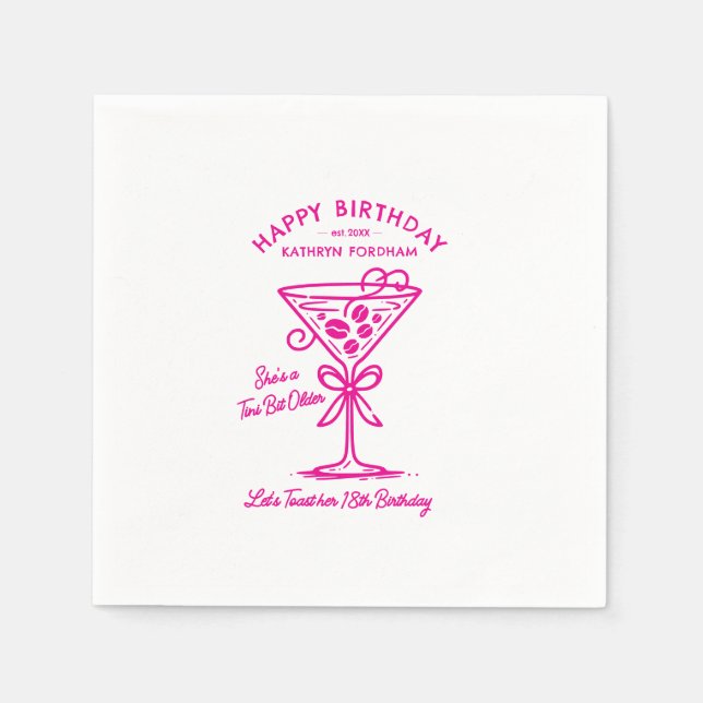 Customised Napkins 18th Birthday Pink Martini (Front)
