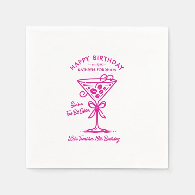 Customised Napkins 19th Birthday Pink Martini (Front)