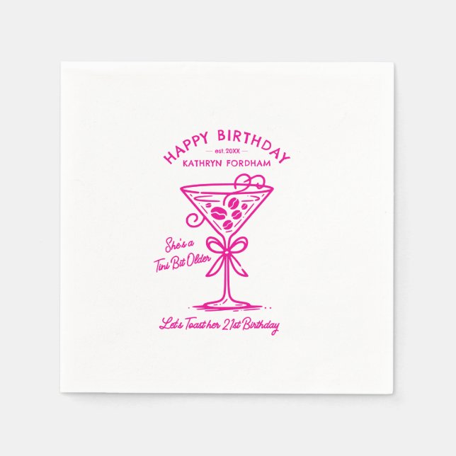 Customised Napkins 21st Birthday Pink Martini (Front)