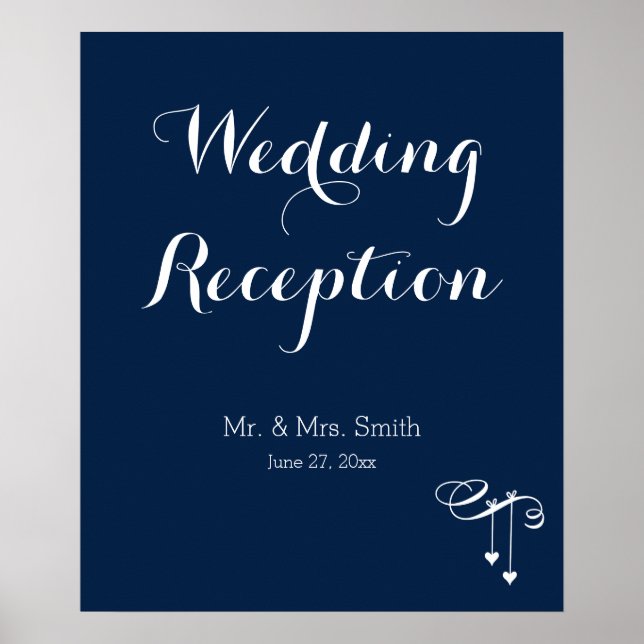 Customised Navy Blue Wedding Reception Sign Print (Front)