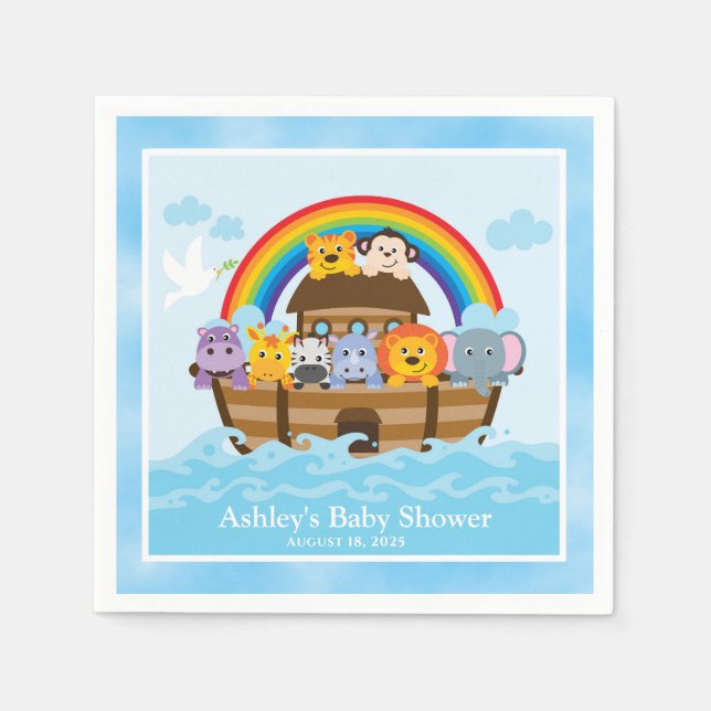 Customised Noah's Ark Baby Shower Paper Napkins (Front)