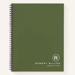 Customised Olive and White Monogram Initial  Notebook
