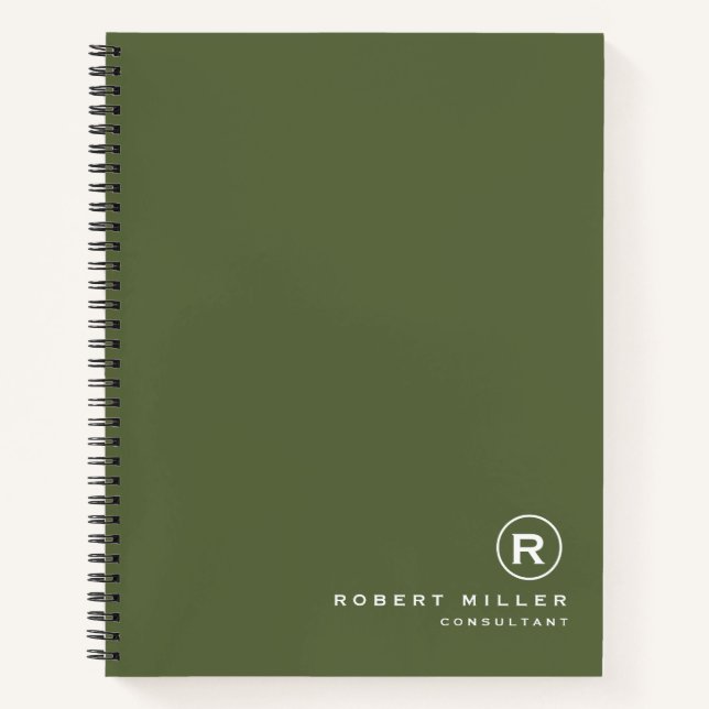 Customised Olive and White Monogram Initial  Notebook (Front)
