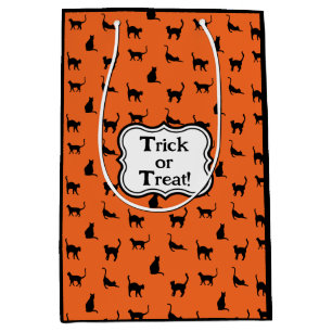 Customised Orange and Black Halloween Cats Medium Gift Bag