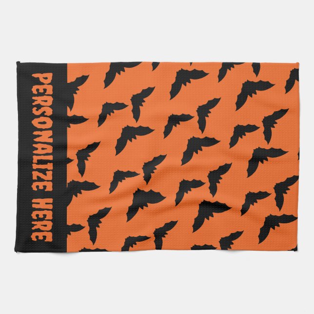 Customised Orange and Black Halloween  Tea Towel (Horizontal)