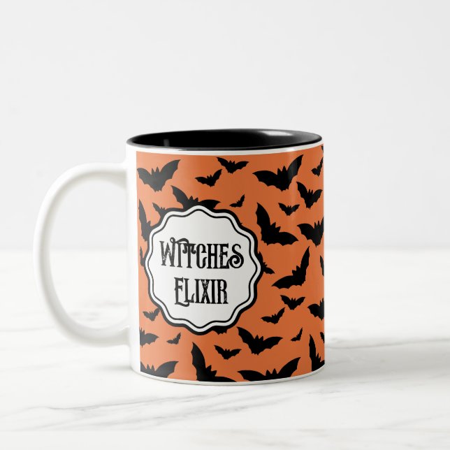 Customised Orange Black Bat Witches Elixir Two-Tone Coffee Mug (Left)