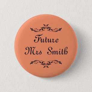 Customised Orange Floral Swirl Border Future Mrs 6 Cm Round Badge