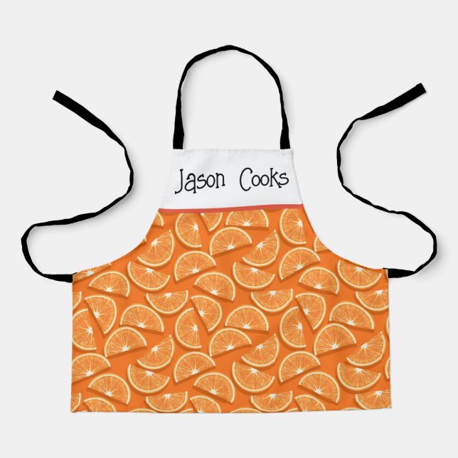 Customised orange yellow lemon pattern kids apron (Front)