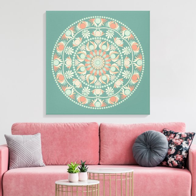 Customised Ornate Retro Sage and Sand Mandala Canvas Print (Insitu(LivingRoom))