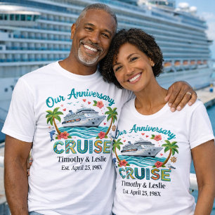 Customised Our Anniversary Cruise Faux Embroidery T-Shirt
