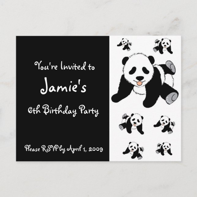Customised Panda Bear Children's Party Invitations (Front)