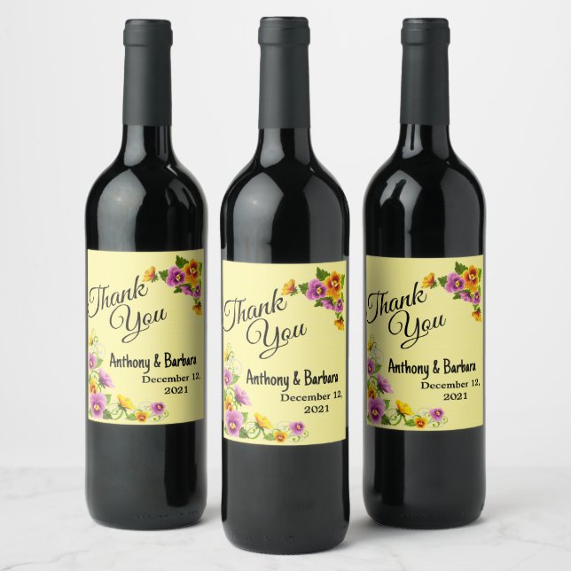 Customised Pansy Thank You Wine Label (Bottles)
