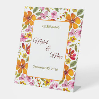 Customised Party Sign Pink Orange Red Floral