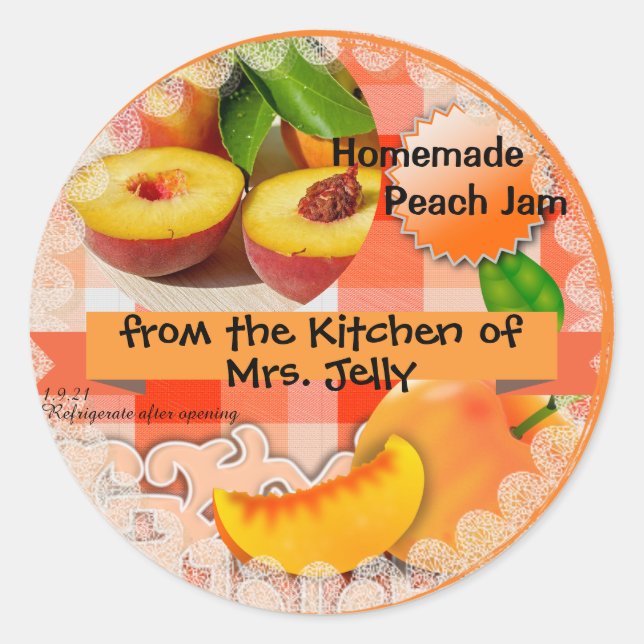 Customised Peach Jam Classic Round Sticker (Front)